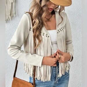 Cream Fringe Jacket